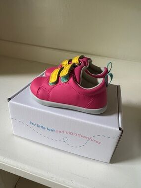 Toddler Pink Sneakers with Yellow Velcro Straps